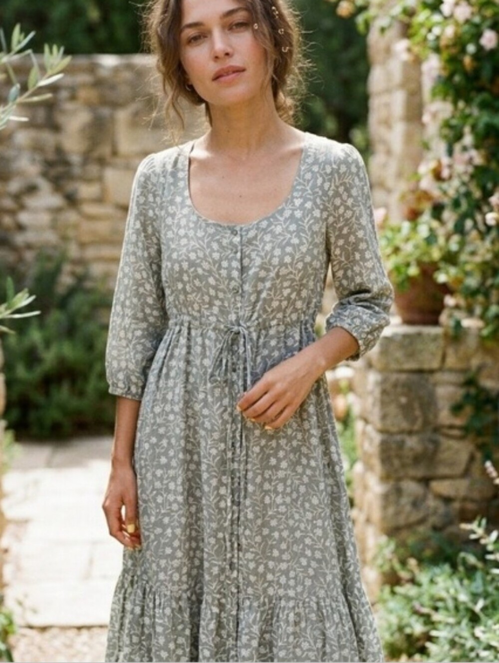 Emerson Fry “Garden Hushed Green” Organic Cotton Maxi Dress | XS | Romantic